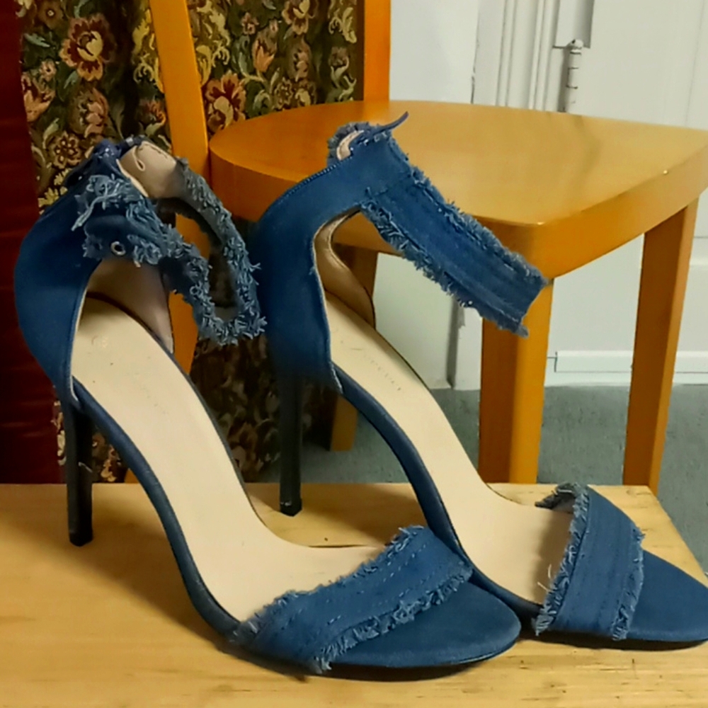Denim one strap heels